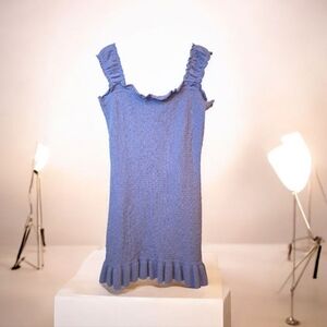 Free People Beach Devyn Sweater Blue Mini Dress Ruffle Sleeves NEW Size XL
